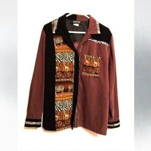 Christina Hope animal patchwork print button up dress jacket, women's size 12